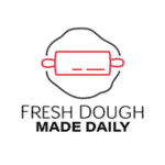 Fresh dough logo with rolling pin. Text: "Fresh Dough Made Daily.