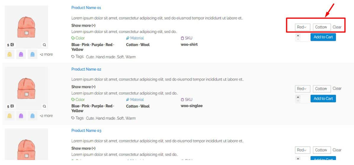 select product variations directly in WooCommerce Table Plugin