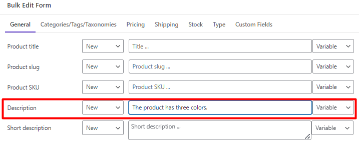 Bulk edit product description in WooCommerce