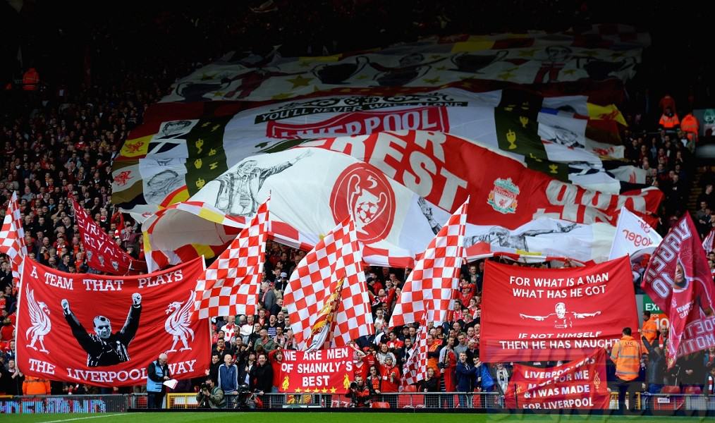 Liverpool Soccer fans with flags Liverpool Soccer fans with flags